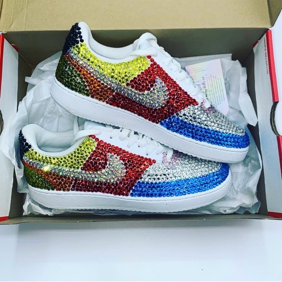 Nike Court Vision Low Tops All Sizes Multicoloured Classic Mix Luxe Crystals - Picture 9 of 11